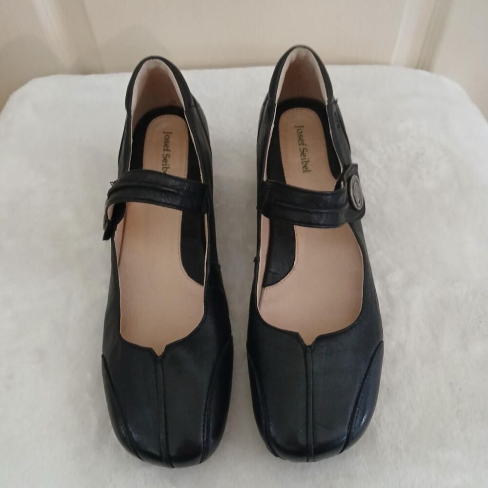 Josef Seibel Cara Black Leather Mary Jane Block Heels EU 40 Dark Academia Office - Picture 6 of 8